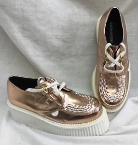 Underground Wulfrun Doble Suela Creeper Oro Rosa Cuero Blanco Rockabilly Reino Unido 6 - Imagen 1 de 12