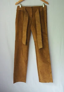 BCBG Maxazria echt Wildleder Lederhose mit Bindegürtel gefüttert chamois Gr. 6 - Bild 1 von 6