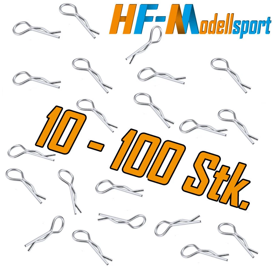 10-100 RC Karosserieklammer Klammer Splint 1:16- 1:24 Chrom Edelstahl gekröpft - Bild 1 von 1