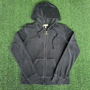 Women's Retro Y2K Juicy Couture Navy Blue Velour Full Zip Hoodie Jacket Medium - Picture 1 of 9
