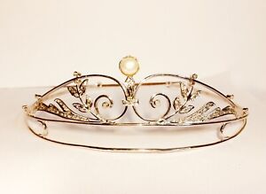 Costozon wedding tiara 5.55 Carat Diamond & Pearl 925 Sterling Silver