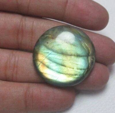Natural Labradorite Cabochon Round 68.40 Ct Flat back Loose Gemstone H 9345 - Image 1 of 4