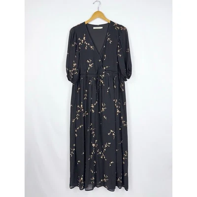 Maxi vestido para mujer Christy Dawn floral manga abullonada grande negro  Foto 1 de 4
