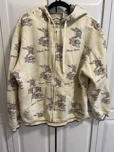 Paco Jeans Full Zip Hoodie Ivory with Brown Logo Size Sm Y2K Streetwear Sherpa - Picture 1 of 4