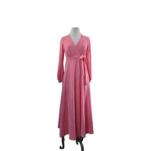 Accappatoio vintage anni 60 Miss Elaine lungo cravatta davanti rosa brillante leggero ragazza - Foto 1 di 6