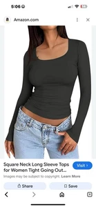 TheMogan Damen Basic Freizeit U-Ausschnitt Langarm T-Shirt Slim Fit Crop Top - Bild 1 von 1