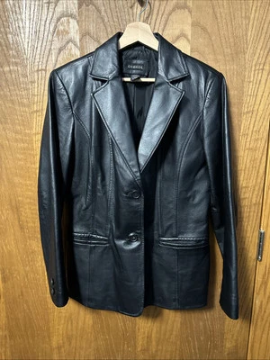 Chaqueta/ Blazer George Vintage Años 90 Cuero Negro Genuino Mujer’s Talla M Foto 1 de 4