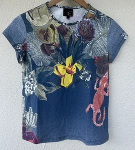 Vintage Y2K Just Cavalli Graphic Floral Jungle Print Tee XS Vibrant Reptile Bold - Bild 1 von 8