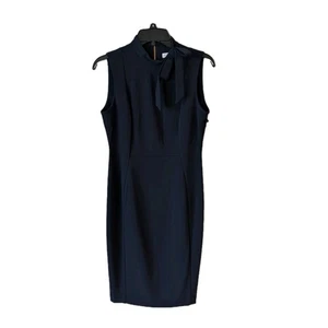 Calvin Klein abito tubino senza maniche scollo fiocco blu indaco taglia 6 nuovo con etichetta CD2C1N62... - Foto 1 di 9