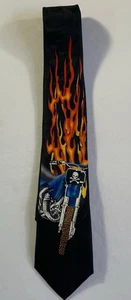 No Boundaries Men’s Tie Motorcycle And Flames Plus Skull And Cross Bones - Picture 1 of 6