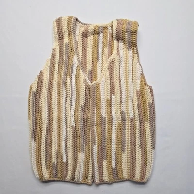 Chaleco de punto boho a rayas tonos tierra para mujer marrón tostado medio chaleco tejido Foto 1 de 4