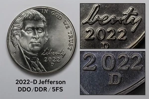 2022-D Jefferson Nickel Error – Strong DDO/DDR, Full Steps (5FS), Rare - Picture 1 of 23