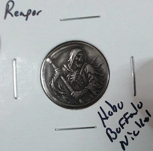 HOBO Death Reaper With Scythe  Made From A REAL Buffalo Nickel SIGNED - Picture 1 of 2