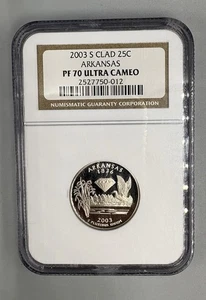 2003-S Clad 25C PF 70 Ultra Cameo Arkansas State Quarter - Picture 1 of 2