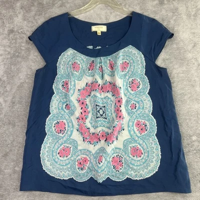 MOULINETTE SOEURS Anthropologie Blouse M 100% Silk Floral Print Top Boho Beach - Image 1 of 4