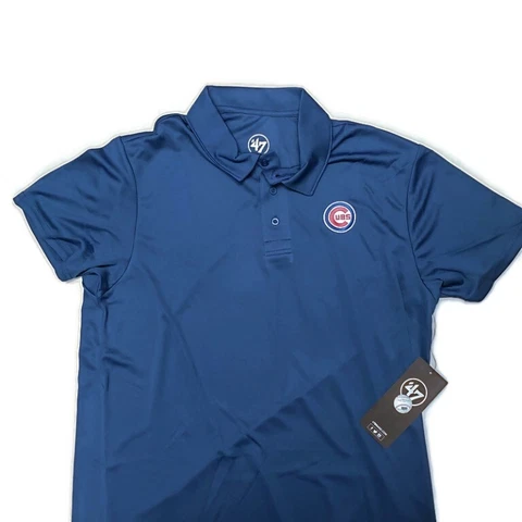 '47 Mens Sz M MLB Chicago Cubs Ace Performance Polo Short Sleeve Golf Shirt Blue Cover