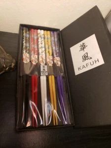 Kafuh Wood Multicolor Chopsticks Set Of 5 - Bird Scene - Picture 1 of 3