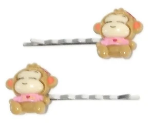 MONKEY GIRL Bobby PIn Hair Clip Accessory - Set of 2 Handmade - Picture 1 of 3