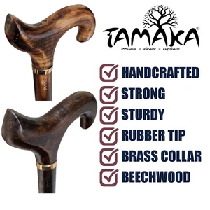 TAMAKA® Gents Handcrafted Derby Handle Wooden Walking Stick Cane Mens Ladies 37" - Picture 1 of 21