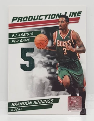 BRANDON JENNINGS /399 JERSEY RELIC ~ 2010-11 DONRUSS / LINHA DE PRODUÇÃO #57 - Imagem 1 de 2
