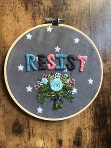 Handmade Embroidery-RESIST Wall Hanging - Picture 1 of 10