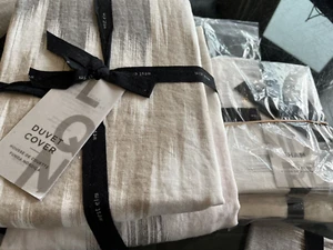 West Elm Belgian Ikat Linen Blurred full queen duvet 2 standard shams pewter new - Picture 1 of 2