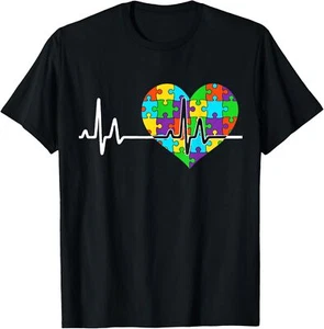 Love Heart Puzzle acceptance Men Women kids autism awareness T-Shirt - Picture 1 of 4
