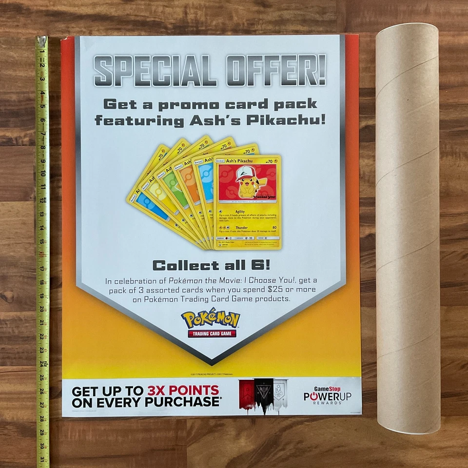 КОЛЛЕКЦИОННЫЕ КАРТОЧКИ С ПОКЕМОНАМИ розничный продавец видеоигр 2017 промо дисплей знак 22x28 - Изображение 1 из 4