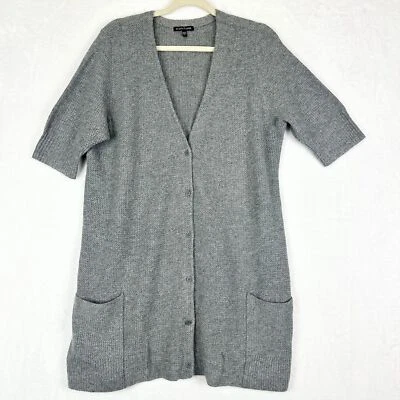 Cárdigan Eileen Fisher Lana Angora Mezcla Cachemira Talla Grande Manga Corta Gris  Foto 1 de 4