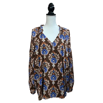 Blusa Top Cato Para Mujer Marrón Floral Talla 18/20W Manga Larga Cuello en V Calce Clásico Foto 1 de 4