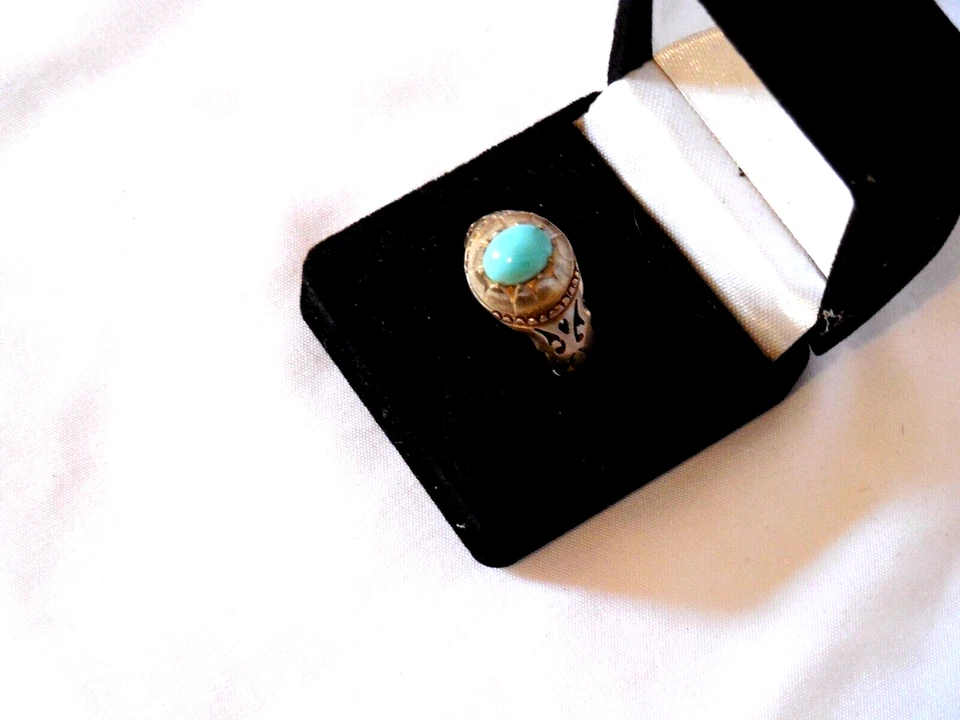 ANILLO PIEDRA TURQUESA PERSA NATURAL 925 PLATA ESTERLINA ORIENTE MEDIO Foto 1 de 4