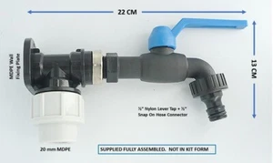 MDPE Compression Wall Plate Elbow (20mm) with 1/2" Nylon Lever Tap & Snap On - Picture 1 of 2
