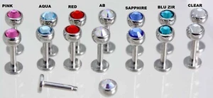 Crystal Gem Ear or Nose stud  1.2mmX4mm GEM -Labret - Lip - Tragus- Helix/SINGLE - Picture 1 of 5