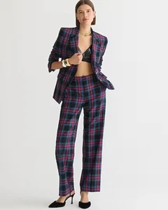 NEW J Crew Trendy Full Length Wide Leg Wool Blend Stewart Tartan Plaid Pants 12 - Picture 1 of 5
