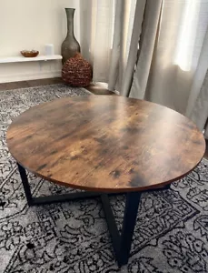 Round Industrial Coffee Table Vintage Retro Rustic Style Furniture Metal Side - Picture 1 of 4