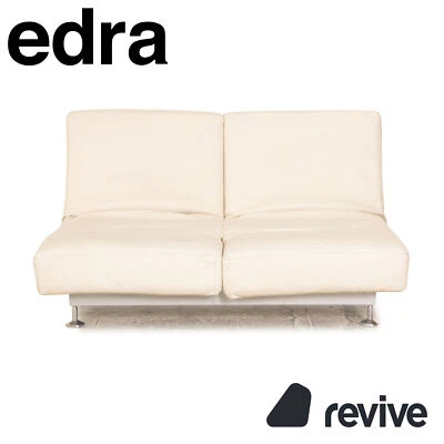 Edra Damier Leder Zweisitzer Creme Sofa Couch manuelle Funktion Relaxfunktion - Bild 1 von 4