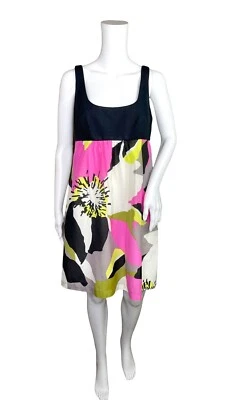 Vestido Trina Turk Mujer Talla 6 Negro Rosa Blanco Geo Abstracto Algodón Seda Monograma Foto 1 de 4