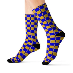 Charisma Girls Checker Board Series  Blue on Yellow ublimation Socks - Picture 1 of 13