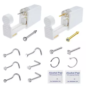 2 Pack Disposable Self Nose Piercing Tool With 10Pc Nose Rings Nose Piercing Kit - Picture 1 of 20