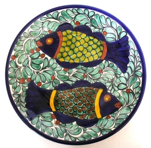 NEW~Signed~HAND CRAFTED~11.5~ROUND~Pottery~FISH PLATE~Pierced~WALL PLAQUE~MEXICO - Picture 1 of 8