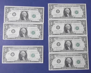 Seven Uncirculated 1963 B One Dollar Barr Notes - 2 and 4 Consecutive - Picture 1 of 4