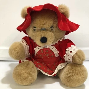 Dakin 1986 Plush Grandma Teddy Bear Glasses Hat Dress 11" Christmas Holiday - Picture 1 of 6