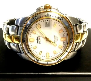 SECTOR NO LIMITS ADV 5500 WATCH Stainless w/ Gold White Dial 100M & Diver Bezel - Picture 1 of 9