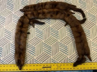VTG Natural Brown Mink Fur Full-Bodied 4 Pelt Stole 55" Long Myers Furriers - Image 1 of 4
