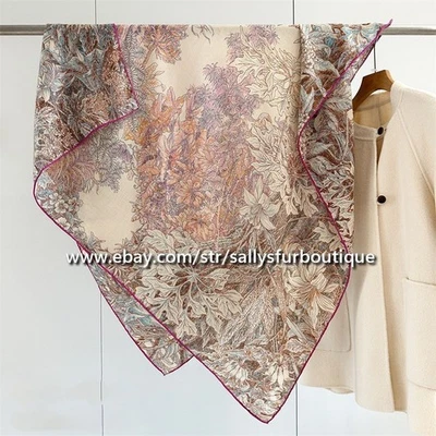 Sallys 70% Cashmere & 30% Silk Stole Garden Print Double Face Scarf Shawl 53" - Image 1 of 4