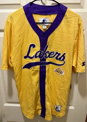 Starter Los Angeles Lakers NBA Baseball Jersey Mens Large Gold Button-Down New - Image 1 of 2