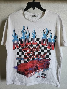 Roll On High Speed Retro Race Car Print T-Shirt - FB Sister - Größe M - Bild 1 von 3