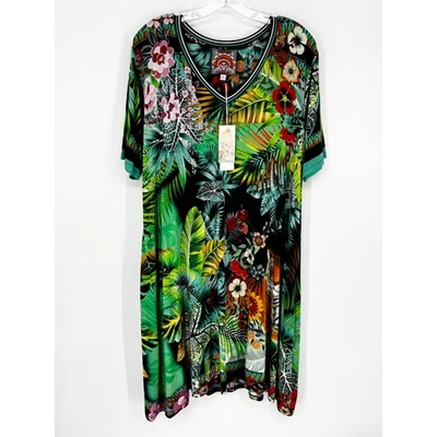 Vestido Floral Johnny Was XL Extra Grande Janie Favorite Cuello en V Columpio Tigre Boho Foto 1 de 4