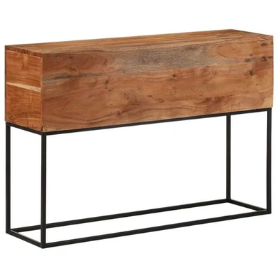 Console Table Natural Wood, Black Solid Acacia wood, Iron Narrow - Image 1 of 4