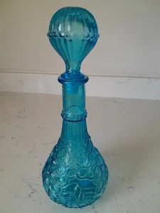 Vintage MCM Imperial Glass Aqua Blue Genie Grape Pattern Decanter w/Stopper - Picture 1 of 6